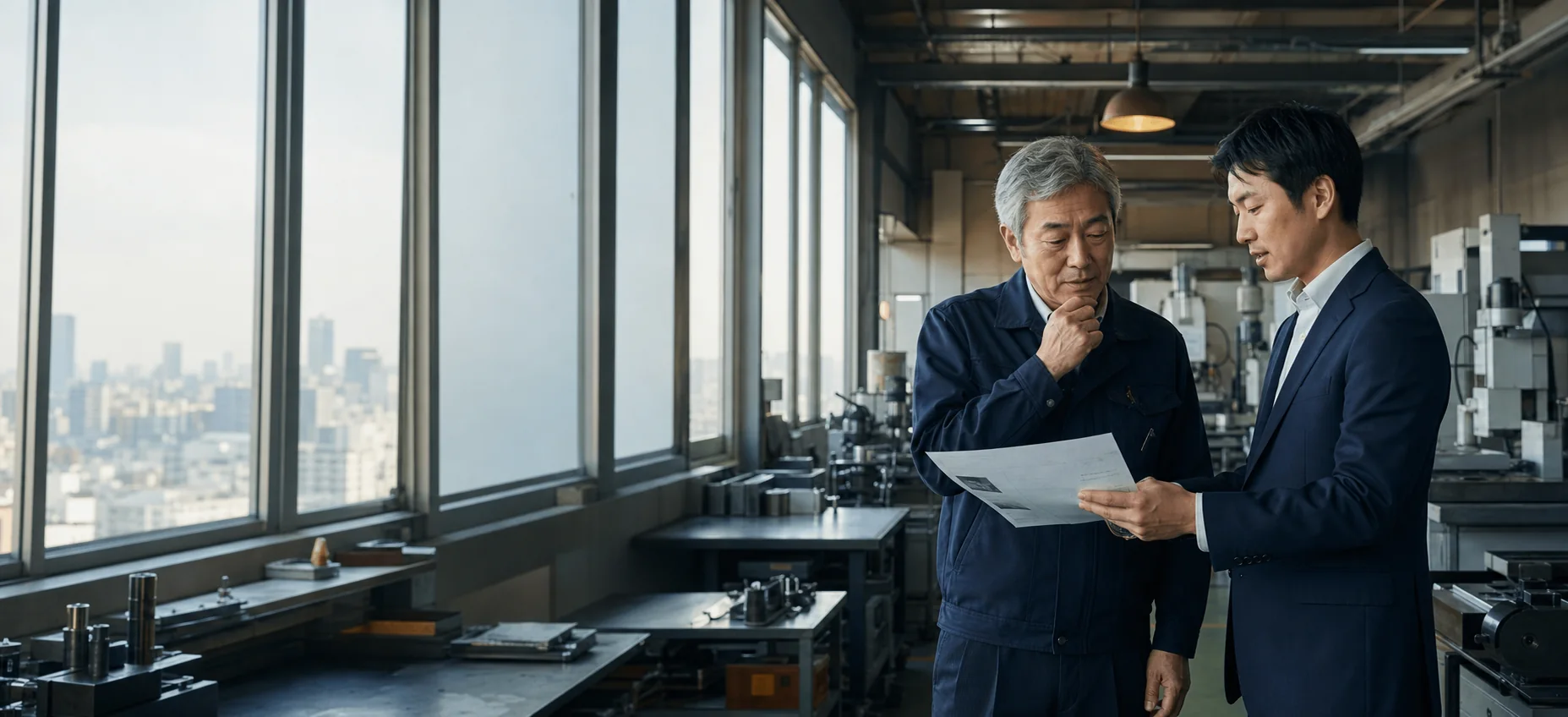 An SME owner and M&A advisor reviewing the future of a manufacturing business